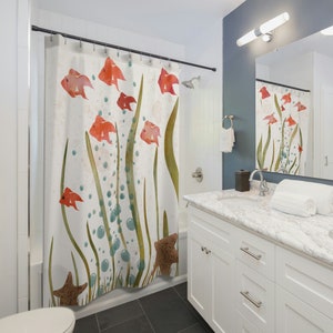 Under the Sea Shower Curtain | Fish Shower Curtains |  Housewarming Gifts | Bathroom Refresh Gifts | 71x74 inches | Spun Polyester