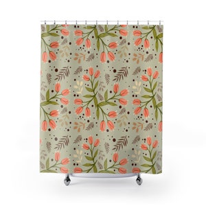 Tulip bathroom decor, spa decor, gift for her, Botanical Shower Curtains Housewarming Gifts Bathroom Refresh Gifts 71x74 inches image 2