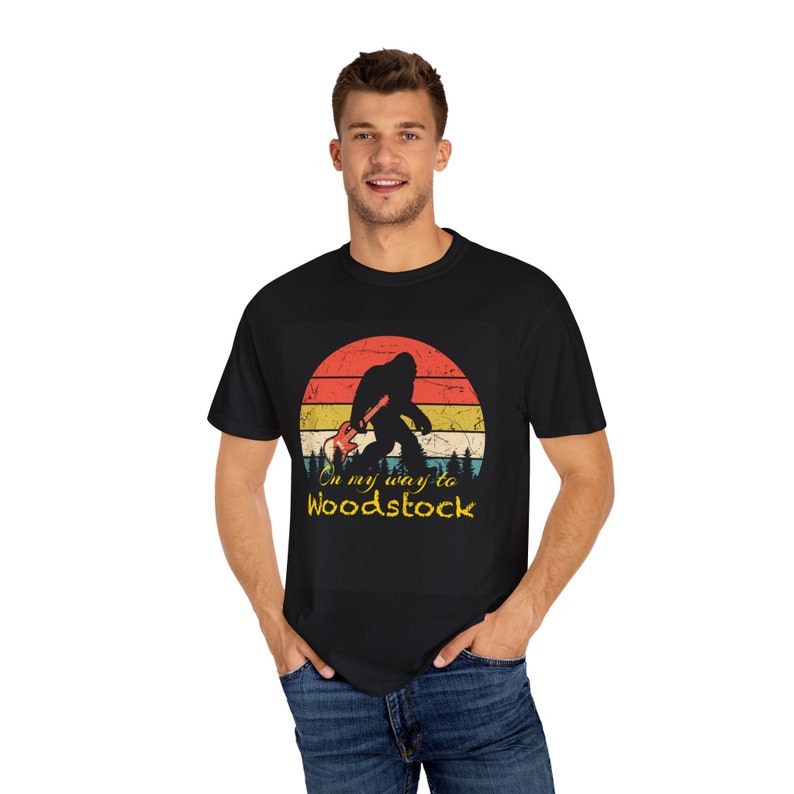 Bigfoot Woodstock Unisex Garment-Dyed T-shirt, guitar, rock, music, rock legends, Woodstock festival, retro tshirt image 4