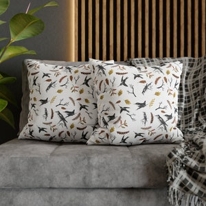 Spun Polyester Square Pillow CaseBird print pillow cover | linen throw pillow for sofa decor | handmade home cushion case