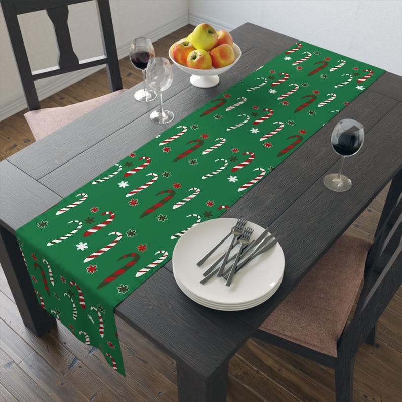 Dark Green Candy Cane Table Runner cotton, Poly Etsy