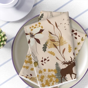 Fall Moose Woods Napkins: Polyester Table Decor (Set of 4)