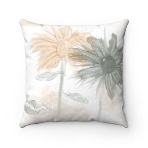 Peach and green, sage, Throw Pillow, Watercolor pillow, floral, Home Decor, Gift For Her