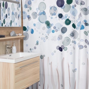 Water Bubbles Shower Curtain | Botanical  Shower Curtains |  Housewarming Gifts | Bathroom Refresh Gifts | 71x74 inches | Watercolor shower