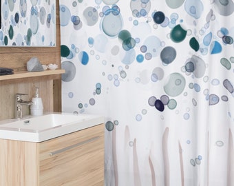 Water Bubbles Shower Curtain | Botanical  Shower Curtains |  Housewarming Gifts | Bathroom Refresh Gifts | 71x74 inches | Watercolor shower