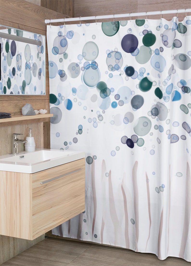 Water Bubbles Shower Curtain Botanical Shower Curtains Housewarming Gifts Bathroom Refresh Gifts 71x74 inches Watercolor shower image 1
