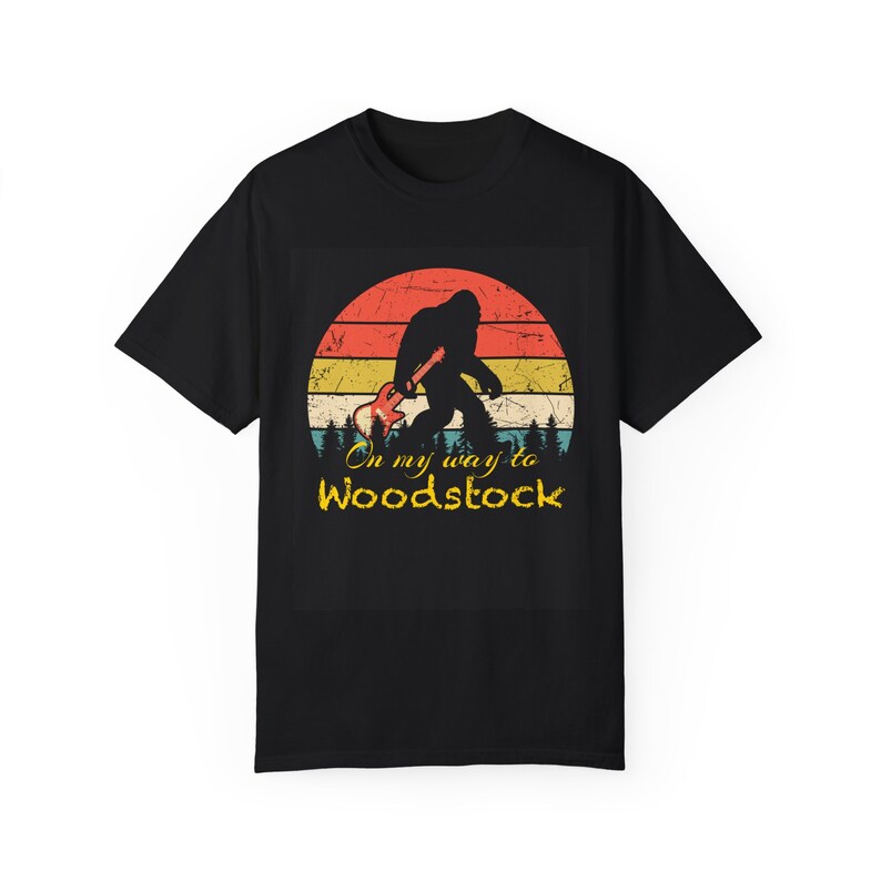 Bigfoot Woodstock Unisex Garment-Dyed T-shirt, guitar, rock, music, rock legends, Woodstock festival, retro tshirt image 2