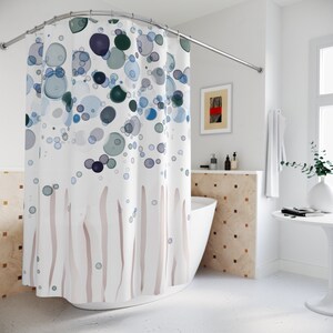 Water Bubbles Shower Curtain Botanical Shower Curtains Housewarming Gifts Bathroom Refresh Gifts 71x74 inches Watercolor shower image 8