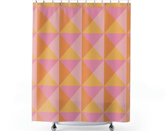 Pink, Orange and Yellow Triangle Shower Curtain, Housewarming gift, gift for her