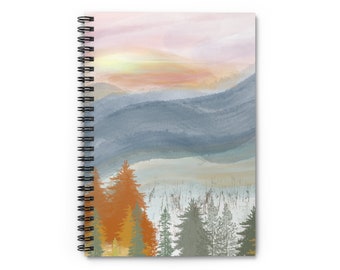 Custom journal, Personalized journal, Sunset Mountain  Journal for Women | Spiral Notebook Journal | College Ruled Paper | Floral Watercolor