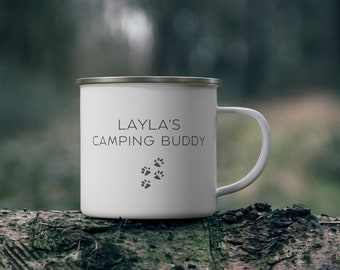 Camping Buddy Dog Mug, Dog Gift,  Personalized Dog Mug, Dog Coffee Mug, Custom Dog Gift, Gift for her, Gift for him, Enamel Camping Mug