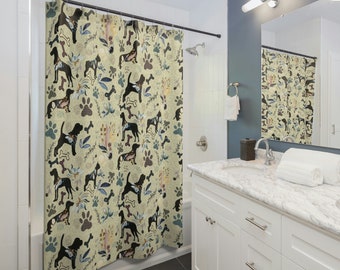 Dogs and Flowers on Beige Shower Curtains