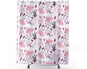 Pink floral Shower Curtains, Botanical  Shower Curtains |  Housewarming Gifts | Bathroom Refresh Gifts | 71x74 inches