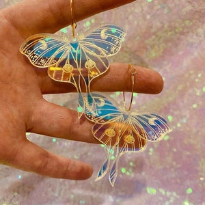 Iridescent Moth Hoop Earrings | Luna Moth Earrings