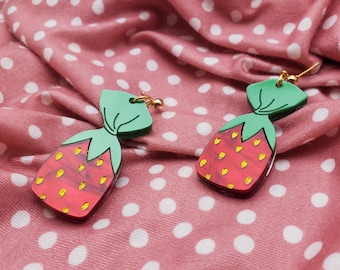 strawberry candy earrings | layered acrylic on silver plated ball posts