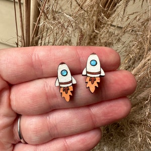 rocket stud earrings | hand painted wood
