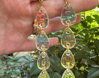 Pendientes de acrílico con forma de gota de agua / iridiscentes / ligeros