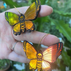 Death Head Moth Hoop Earrings | Color Changing Iridescent | Halloween Earrings | Earrings for Tunnels