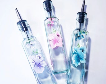 Bottiglia di aceto e olio dipinta a mano, 8,5 once.