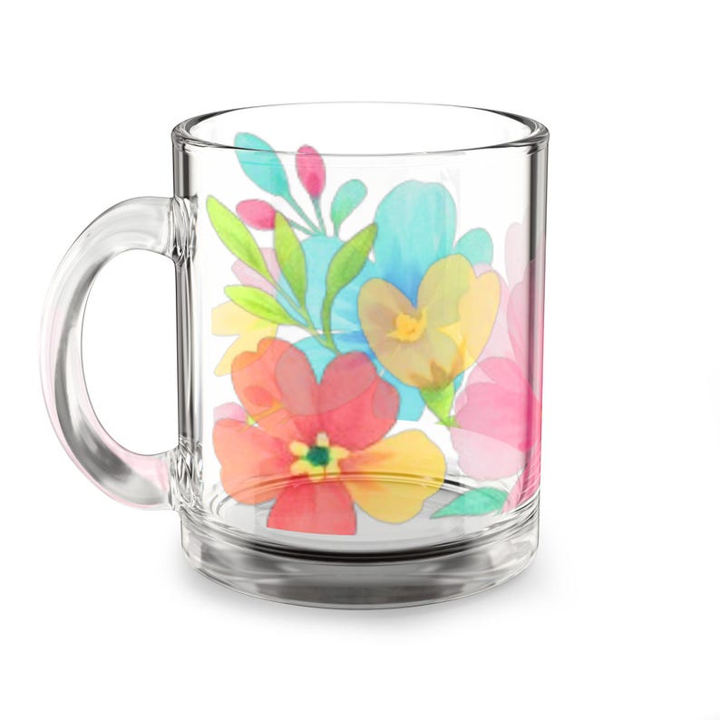 Floral Glass Mug, Colorful Flower Design for Home Decor, Perfect for Coffee, Tea, Gift Idea, Vibrant Drinkware image 3