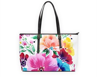 Fresh Floral Bouquet Faux Leather Tote Bag