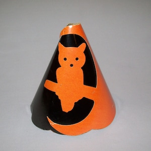 Old Antique Vtg Early Ca 1930s Halloween Paper Cardboard Party Hat Owl on Branch