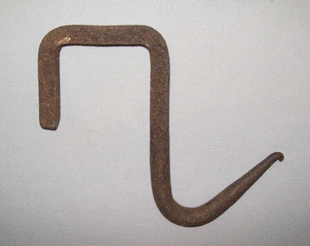 Old Antique Vtg 19th C Hand Wrought Iron Butchers or Hearth Hook Very Nice