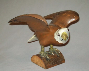 Vtg Ca 1950s Folk Art Carved and Painted Spread Winged Eagle Bird Figure