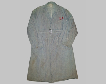 Old Antique Vtg 1930s Hickory Stripe Denim P-K Service Alls Chore Jacket Coat