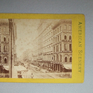 Cartão Fotográfico Antigo Antigo Vtg Ca 1870 Western Union Telegraph Building Stereoview