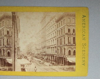Alte antike VTG Ca 1870er Jahre Western Union Telegraph Gebäude Stereoview Photo Card