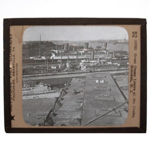 Old Antique Vtg Ca 1900s Ocean Liners at Docks Hoboken NJ Glass Lantern Slide