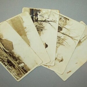Vtg Ca 1930s RPPC M.E. Church, M & M Shoe Co, Chevrolet Garage Flood Photos Photographs