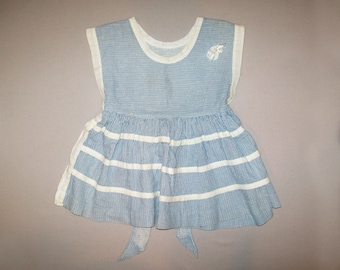 Old Vtg Ca 1940s Small Girls Blue White Gingham Dress 13 Inch Long Toddler Beautiful