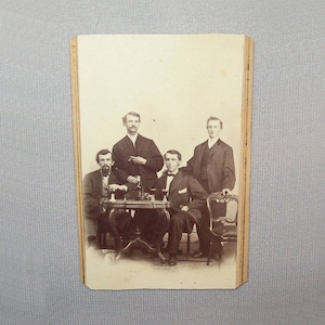 Old Antique Vtg 1880s CDV Photo Four Young Men Drinking Glasses Identified Photo