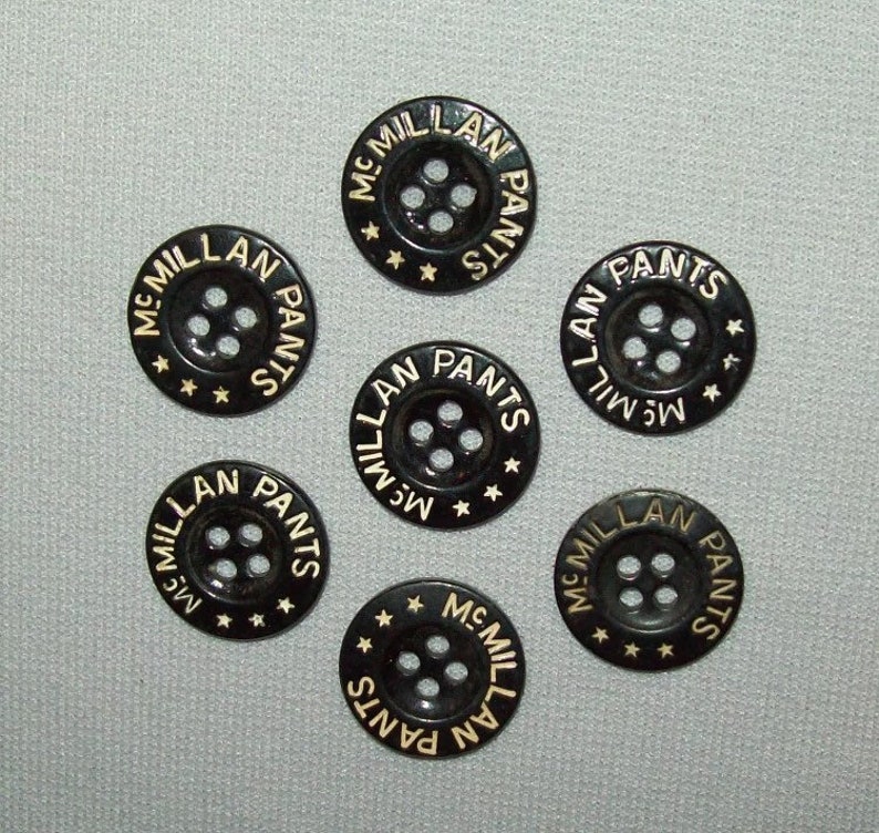 Antique Ca 1910s Group of Seven McMillan Metal Clothing Buttons Work Wear Shirt Pants Jacket image 1