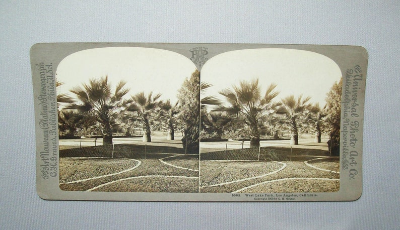 Antique Vtg 1900s W Lake Park Los Angels California Stereoview Photo Card Nice