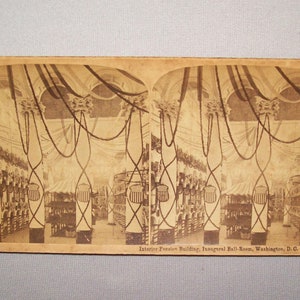 Antique Vtg 1890s Banderas Escudos Interior Pension Bldg Estéreoview Tarjeta de fotos Niza