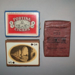 Oude Antieke Vtg C 1900s Lot Drie Lege Speelkaarten Dozen Yellowstone RR Sigaar