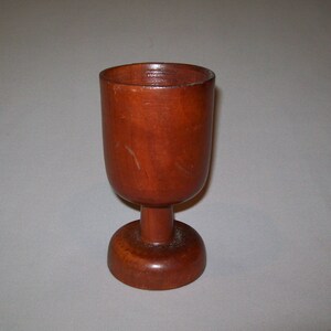 Old Antique Vtg Ca 1900s Folk Art Turned Wooden Stemmed Goblet Cup Signed Nice