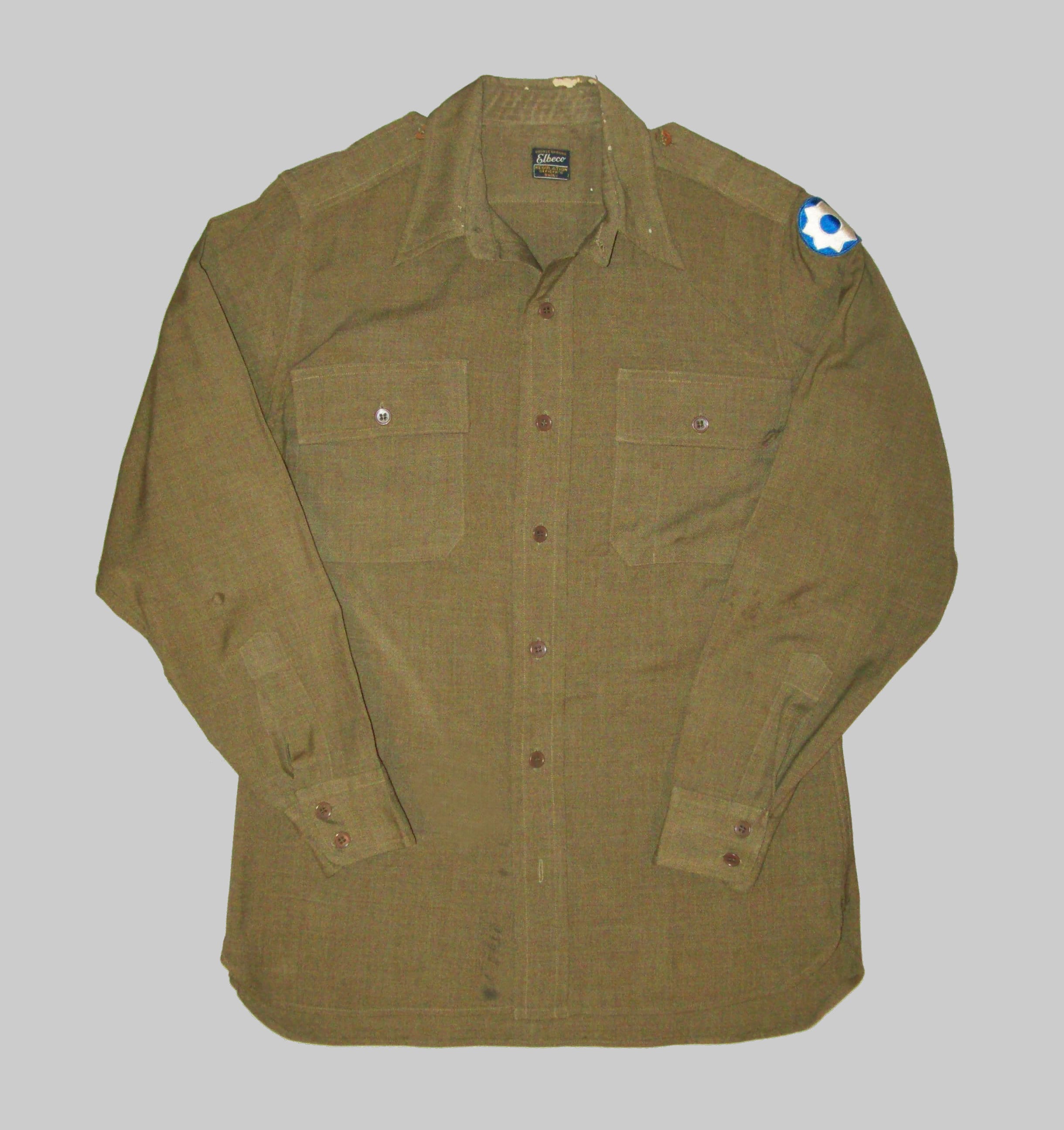 Old Vtg WWII 1940s US Army Shirt Olive Drab Wool With 8th Service ...