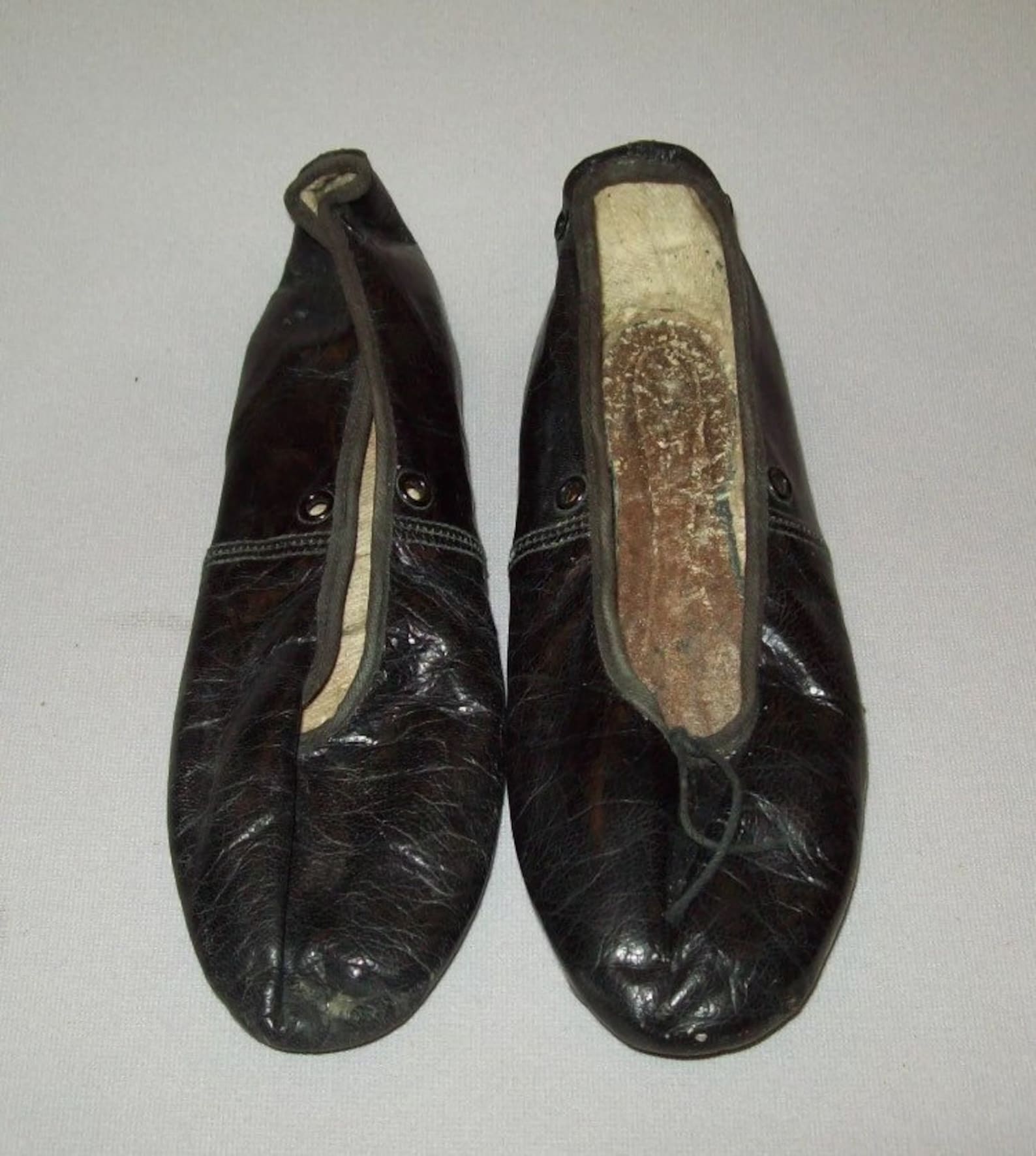 nice 19th c pair of mid 19th century leather ballet slippers or shoes