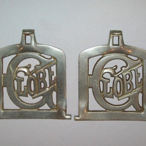 Old Antique Vtg C 1900s Pair Cast Nickle Plated Iron Globe Wood Coal Stove Shelf