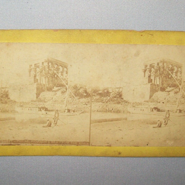 Old Antique Vtg 1800s Egypt Philae Phararoh's Bed Stereoview Photo Card Nice