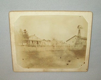Antique Ca 1900s Farm House Barns Windmill Small Cabinet Card Photo Photograph Vtg Old