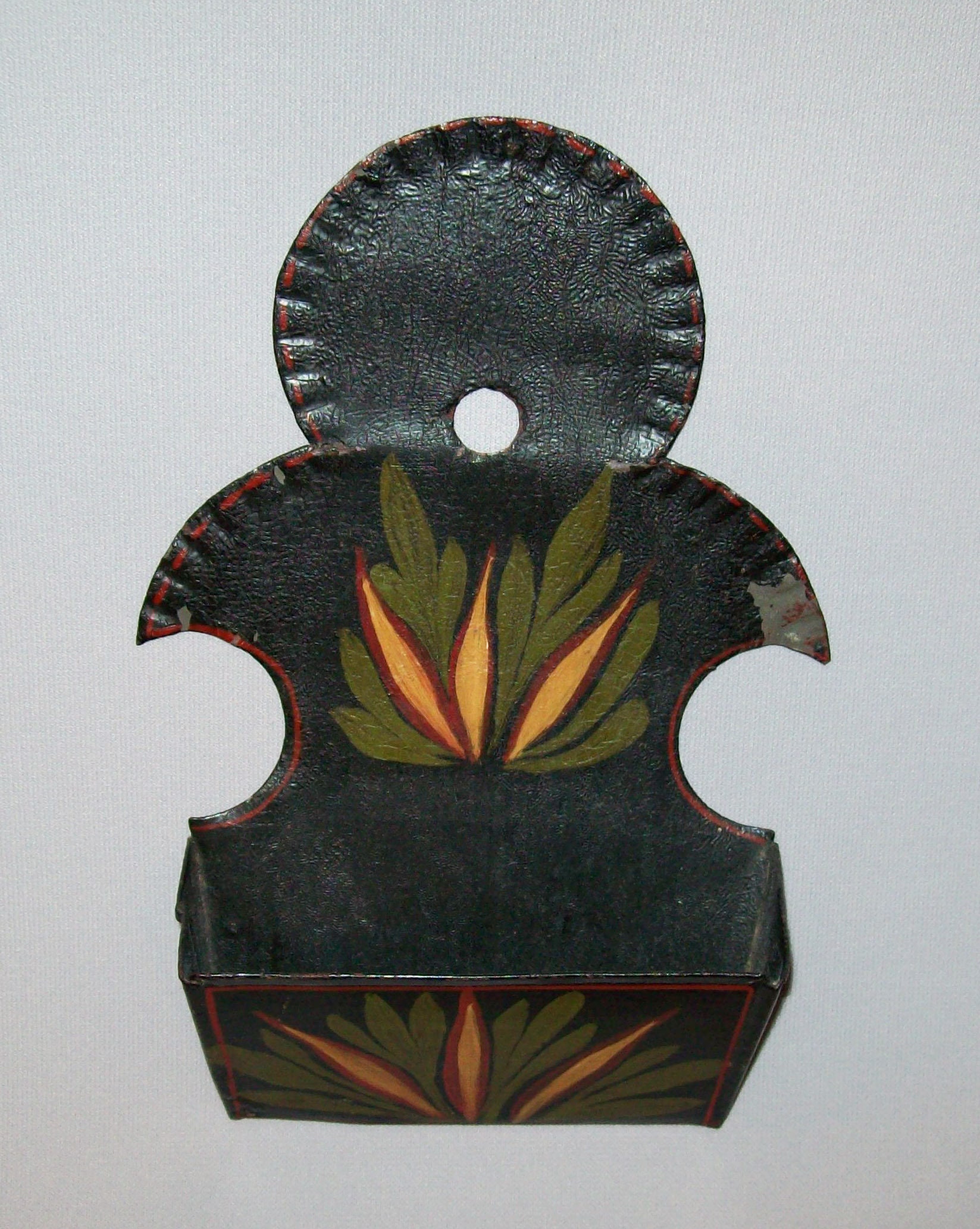 Old Antique Vtg 19th C 1800s Folk Art Painted Tin Toleware Matchsafe ...