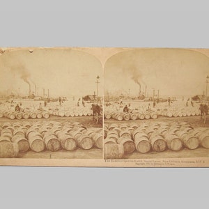Old Antique vtg 1890s Sugar Levee New Orleans La Stereoview Photo Card Very Nice