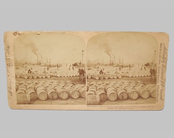 Old Antique vtg 1890s Sugar Levee New Orleans La Stereoview Photo Card Very Nice