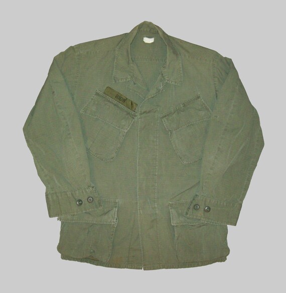 Old Vtg 1960s US Army Slant Pocket Jungle Jacket Fatigue Shirt 