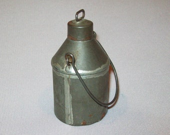 Old Antique Vtg 19th C 1800s Miniature Folk Art Tin Milk Can With Lid Hand Made